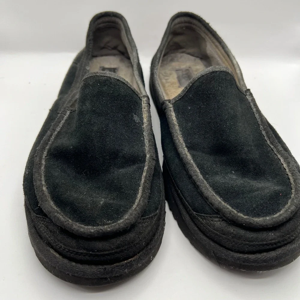 UGG Ascot Suede Slippers Mens 13 Black Wool Lined Loafers casual